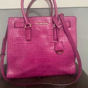 Michael Kors Dillon raspberry crocodile embossed Tote